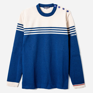 Tonton et Fils - Le pull Ouessant - Bleu France écru - Tricoté en France - Vue générale