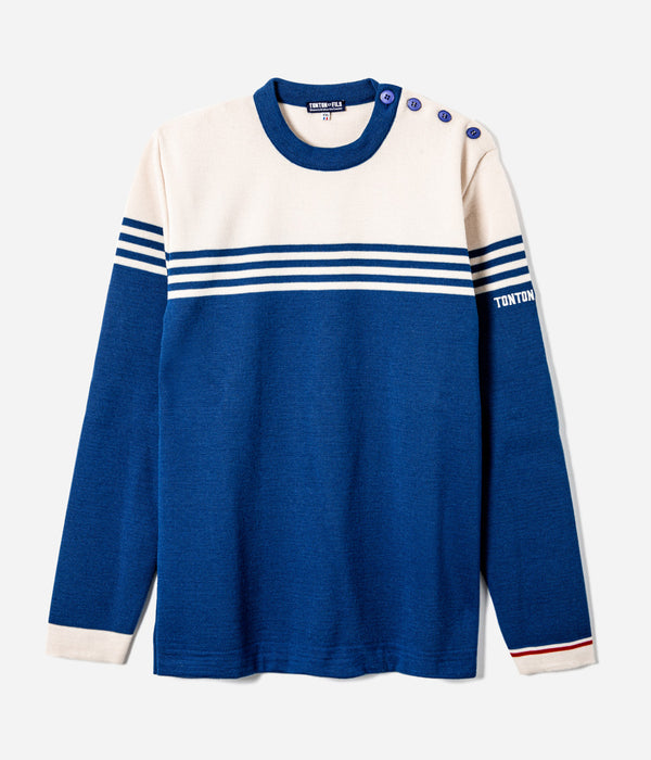 Tonton et Fils - Le pull Ouessant - Bleu France écru - Tricoté en France - Vue générale