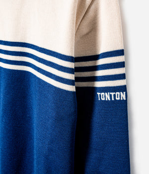 Tonton et Fils - Le pull Ouessant - Bleu France écru - Tricoté en France - Vue sur la broderie de manche