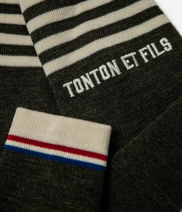 Tonton et Fils - Le pull Ouessant - Kaki écru - Tricoté en France - Zoom sur la broderie