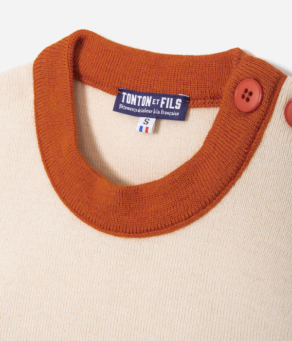 Tonton et Fils - Le pull Ouessant - Orange écru - Tricoté en France - Vue sur l'encolure