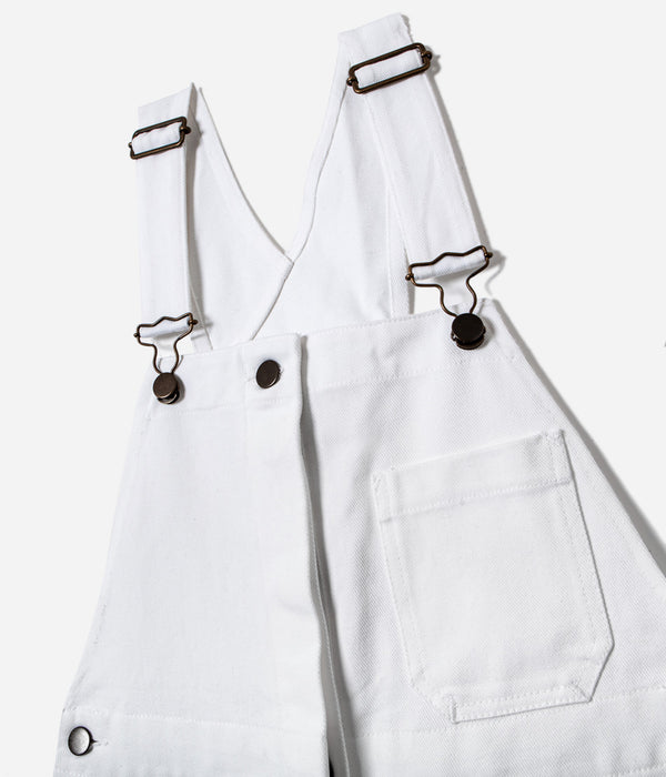 Tonton et Fils - Salopette femme «Billie» Blanc de l'Ouvrière Moderne - Fabriquée en France - Vue sur les bretelles