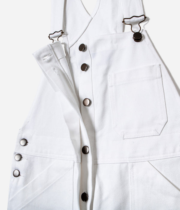 Tonton et Fils - Salopette femme «Billie» Blanc de l'Ouvrière Moderne - Fabriquée en France - Vue boutonnière centrale