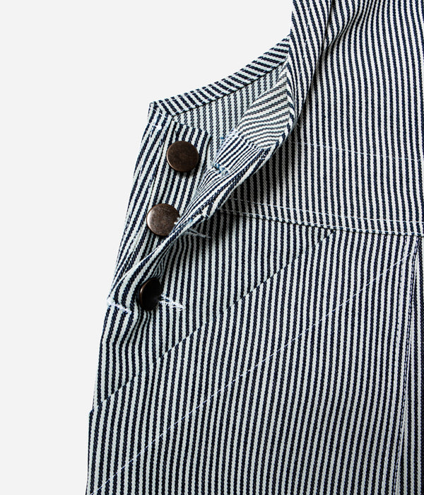 Tonton et Fils - Salopette femme «Billie» Denim Hickory bleu de l'Ouvrière Moderne - Fabriquée en France - Vue sur la boutonnière latérale