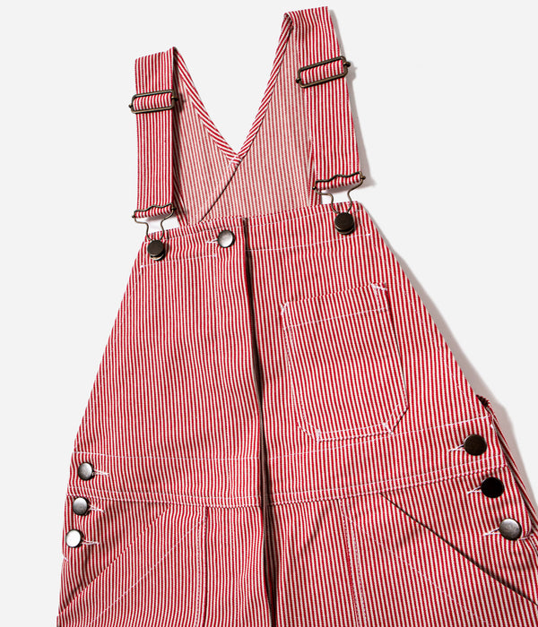 Tonton et Fils - Salopette femme «Billie» Denim Hickory rouge de l'Ouvrière Moderne - Fabriquée en France - Vue sur les bretelles