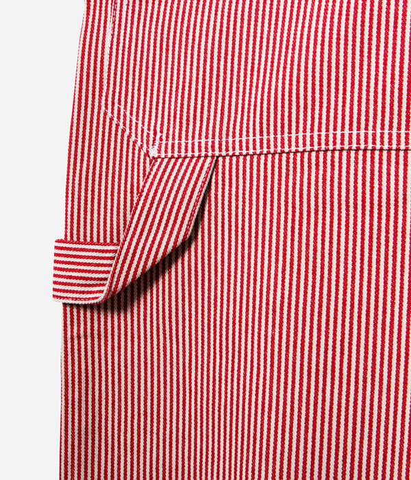 Tonton et Fils - Salopette femme «Billie» Denim Hickory rouge de l'Ouvrière Moderne - Fabriquée en France - Vue sur le passe-outils