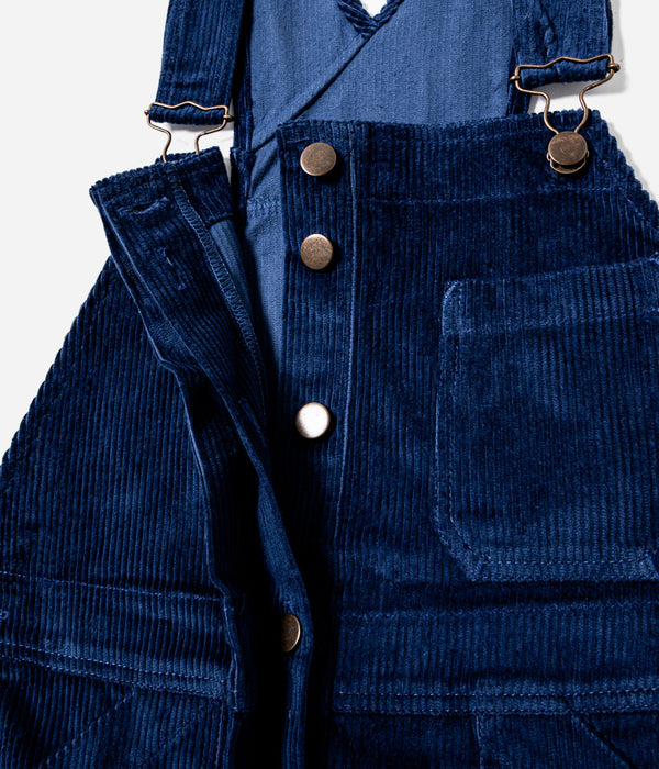 Tonton et Fils - Salopette femme «Billie» Velours côtelé bleu royal de l'Ouvrière Moderne - Fabriquée en France - Vue sur la boutonnière centrale