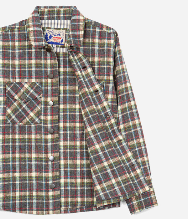 Tonton et Fils - La sur-chemise homme «Émile» laine à carreaux - Fabriquée en France - Vue ouverte