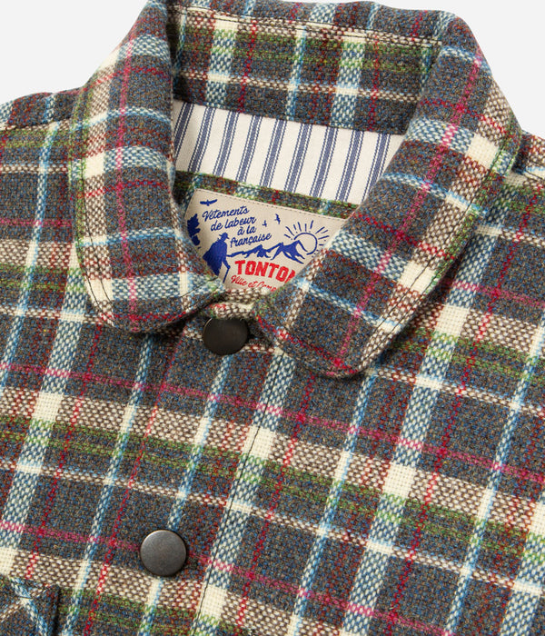 Tonton et Fils - La sur-chemise homme «Émile» laine à carreaux - Fabriquée en France - Vue sur l'encolure fermée