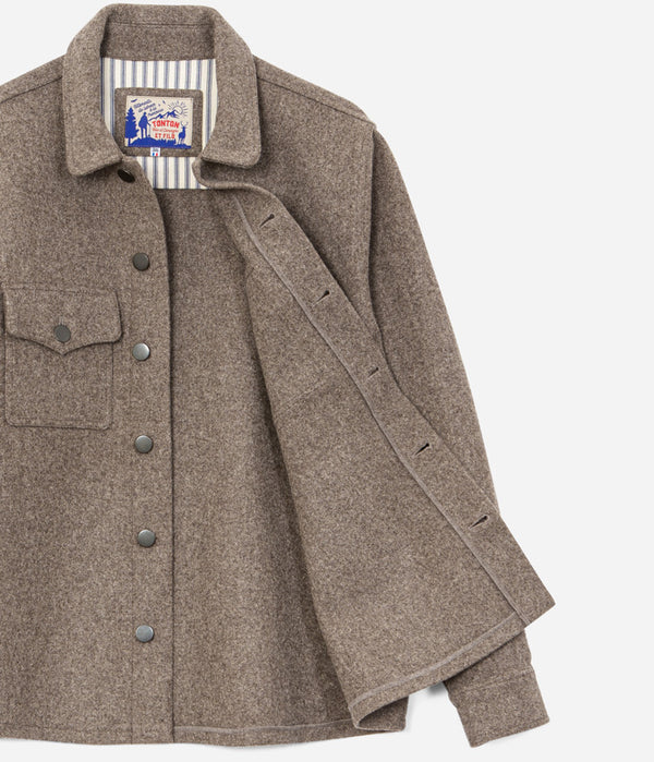 Tonton et Fils - La sur-chemise homme «Émile» laine vierge marron - Fabriquée en France - Vue ouverte