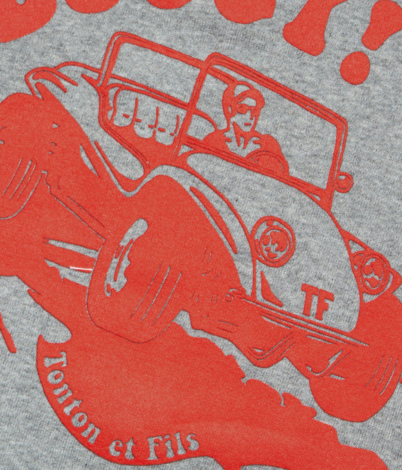 Tonton et Fils - Le tee-shirt manches courtes homme «Can’t stop Buggy» gris chiné et marine - Fabriqué en France - Zoom sur le logo