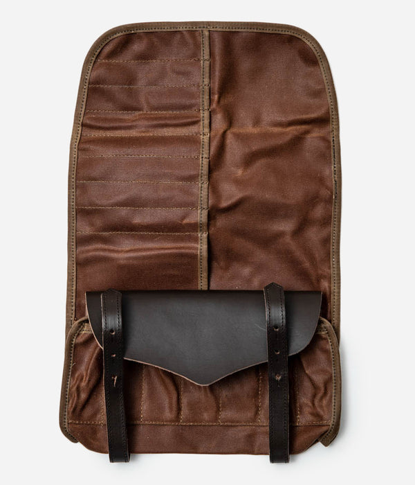 Tonton et Fils - Trousse à outils "Roll Up" - Waxé Camel - Fabriquée en France - Vue de l'intérieur sans outils