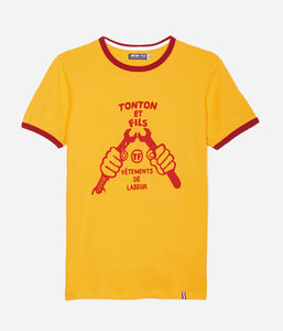 Tonton et Fils - Le tee-shirt homme «Vêtement de Labeur» Jaune et Rouge fabriqué en France - Vue générale