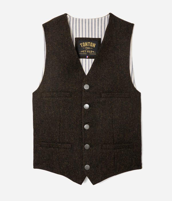 Tonton et Fils - Le veston homme «Auguste» tweed brun dos kaki clair - Fabriqué en France - Vue générale