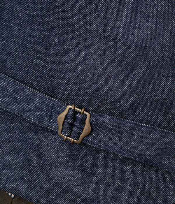 Tonton et Fils - Le veston homme «Auguste» waxé kaki dos Denim - Fabriqué en France - Vue sur les pattes de serrage latérales