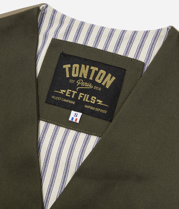 Tonton et Fils - Le veston homme «Auguste» Twill kaki dos Beige - Fabrication française - Vue encolure