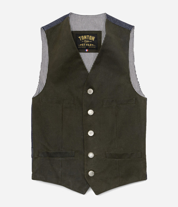 Tonton et Fils - Le veston homme «Auguste» waxé kaki dos Denim - Fabriqué en France - Vue générale