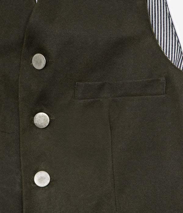 Tonton et Fils - Le veston homme «Auguste» waxé kaki dos Denim - Fabriqué en France - Vue poche poitrine